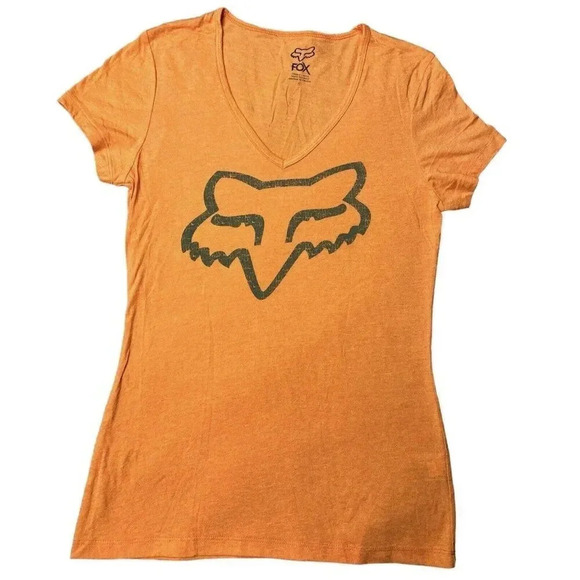 Fox Racing Women’s Wrath V-Neck Tee Short Sleeve T-Shirt Orange Top - Picture 1 of 16